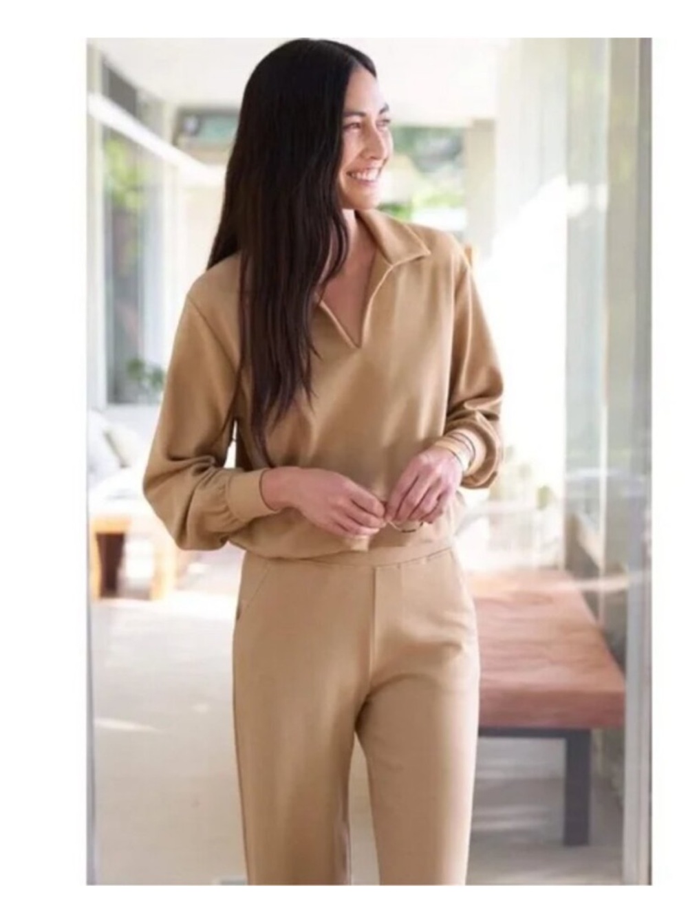 AYR Casual Camel Wide-Leg pullover and pants Set
